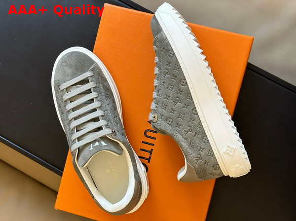 Louis Vuitton Time Out Sneaker in Grey Monogram Debossed Suede Calf Leather 1ABR1O Replica