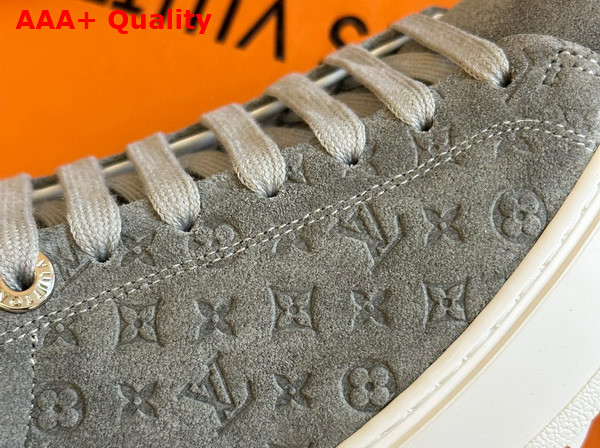 Louis Vuitton Time Out Sneaker in Grey Monogram Debossed Suede Calf Leather 1ABR1O Replica