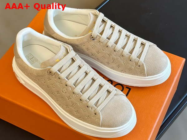 Louis Vuitton Time Out Sneaker in Nude Monogram Debossed Suede Calf Leather 1ABR2K Replica