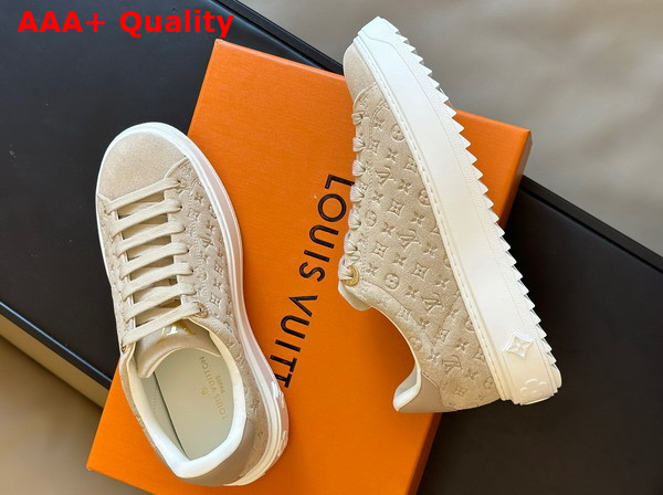 Louis Vuitton Time Out Sneaker in Nude Monogram Debossed Suede Calf Leather 1ABR2K Replica