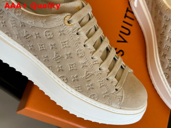 Louis Vuitton Time Out Sneaker in Nude Monogram Debossed Suede Calf Leather 1ABR2K Replica