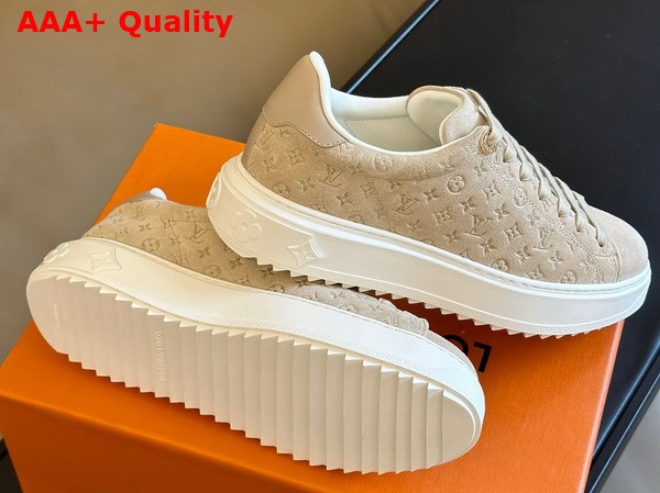 Louis Vuitton Time Out Sneaker in Nude Monogram Debossed Suede Calf Leather 1ABR2K Replica