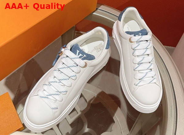 Louis Vuitton Time Out Sneaker in White Calf Leather and Blue Denim 1ABB4T Replica