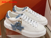 Louis Vuitton Time Out Sneaker in White Calf Leather and Blue Denim 1ABB4T Replica