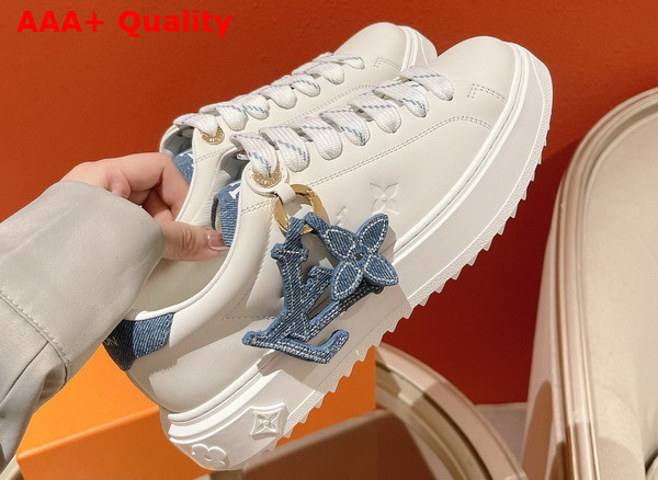 Louis Vuitton Time Out Sneaker in White Calf Leather and Blue Denim 1ABB4T Replica