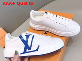 Louis Vuitton Time Out Sneaker in White Calf Leather with Blue LV Initials Logo Replica