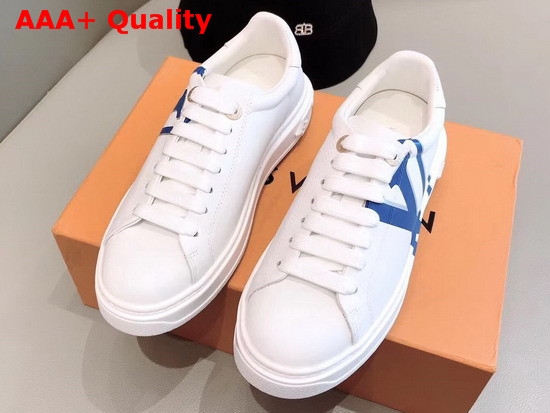 Louis Vuitton Time Out Sneaker in White Calf Leather with Blue LV Initials Logo Replica