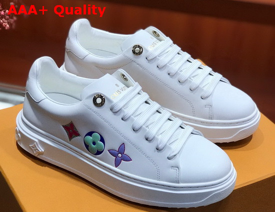 Louis Vuitton Time Out Sneaker in White Calf Leather with Giant Monogram Flowers Replica