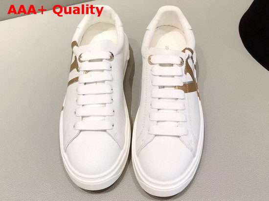 Louis Vuitton Time Out Sneaker in White Calf Leather with Gold LV Initials Logo 1A4VV2 Replica