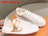 Louis Vuitton Time Out Sneaker in White Calf Leather with Gold LV Initials Logo 1A4VV2 Replica