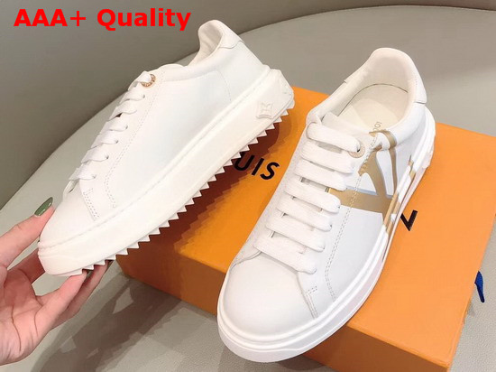 Louis Vuitton Time Out Sneaker in White Calf Leather with Gold LV Initials Logo 1A4VV2 Replica