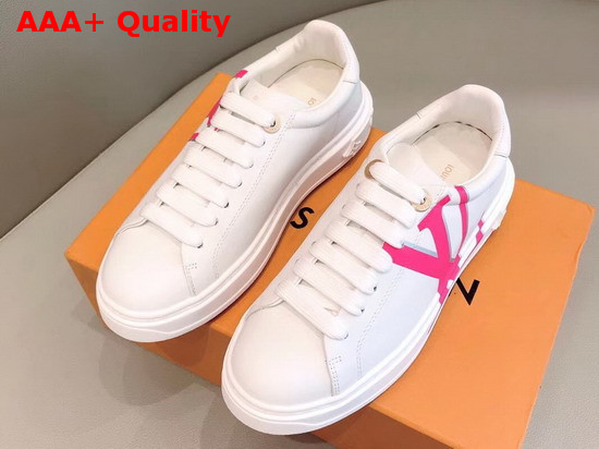 Louis Vuitton Time Out Sneaker in White Calf Leather with Rose LV Initials Logo Replica