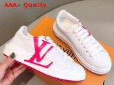 Louis Vuitton Time Out Sneaker in White Calf Leather with Rose LV Initials Logo Replica