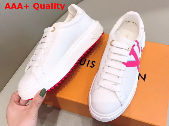 Louis Vuitton Time Out Sneaker in White Calf Leather with Rose LV Initials Logo Replica