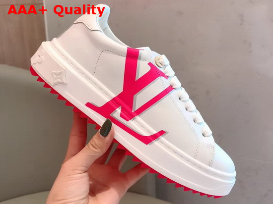 Louis Vuitton Time Out Sneaker in White Calf Leather with Rose LV Initials Logo Replica