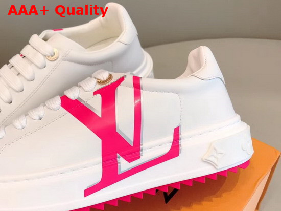 Louis Vuitton Time Out Sneaker in White Calf Leather with Rose LV Initials Logo Replica