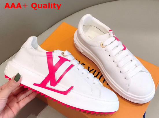 Louis Vuitton Time Out Sneaker in White Calf Leather with Rose LV Initials Logo Replica