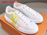 Louis Vuitton Time Out Sneaker in White Calf Leather with Yellow LV Initials Logo Replica