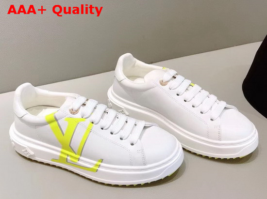 Louis Vuitton Time Out Sneaker in White Calf Leather with Yellow LV Initials Logo Replica