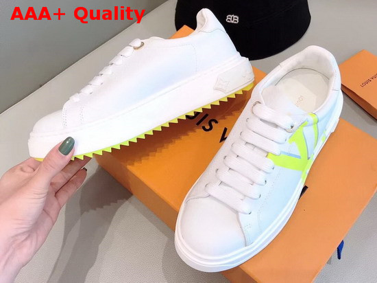 Louis Vuitton Time Out Sneaker in White Calf Leather with Yellow LV Initials Logo Replica