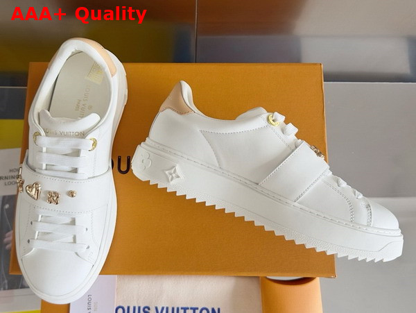 Louis Vuitton Time Out Sneaker in White Smooth Calf Leather with Gold Tone Studs 1AD2W3 Replica