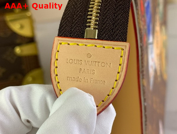 Louis Vuitton Toilet Pouch in Monogram Coated Canvas Decorated with Glamourous Vintage Louis Vuitton Travel Stickers M83487 Replica