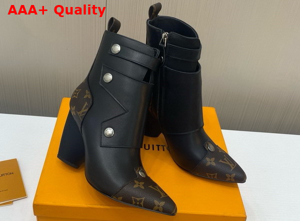 Louis Vuitton Trinity Ankle Boot in Black Calf Leather with Monogram Canvas Trim Replica