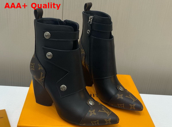 Louis Vuitton Trinity Ankle Boot in Black Calf Leather with Monogram Canvas Trim Replica