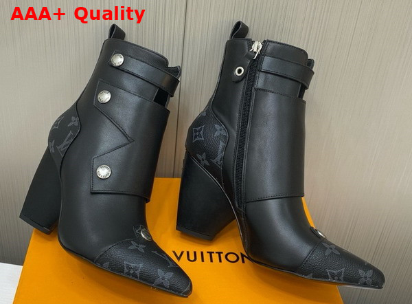 Louis Vuitton Trinity Ankle Boot in Black Calf Leather with Monogram Eclipse Canvas Trim Replica