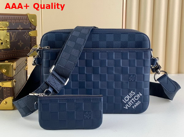 Louis Vuitton Trio Messenger Bag in Blue Sapphire Damier Infini Cowhide Leather and Damier Graphite Coated Canvas N40438 Replica