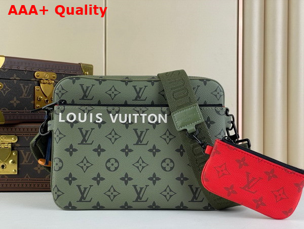 Louis Vuitton Trio Messenger Bag in Khaki Green and Vermillion Red Monogram Canvas M23783 Replica