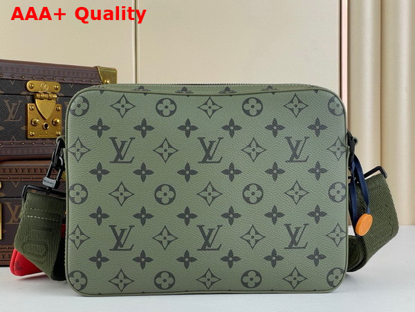 Louis Vuitton Trio Messenger Bag in Khaki Green and Vermillion Red Monogram Canvas M23783 Replica