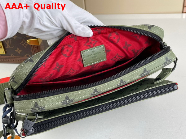 Louis Vuitton Trio Messenger Bag in Khaki Green and Vermillion Red Monogram Canvas M23783 Replica