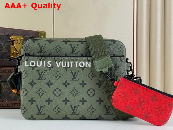 Louis Vuitton Trio Messenger Bag in Khaki Green and Vermillion Red Monogram Canvas M23783 Replica