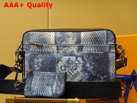 Louis Vuitton Trio Messenger in Ocean Blue Damier Salt Canvas Replica