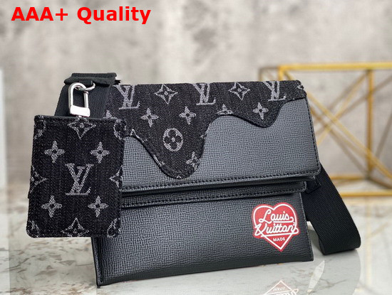 Louis Vuitton Trio Pouch in Black Monogram Denim and Taurillon Leather M81013 Replica