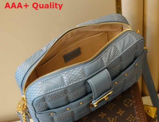 Louis Vuitton Troca MM Handbag Glacier Blue Damier Quilt Lambskin Replica