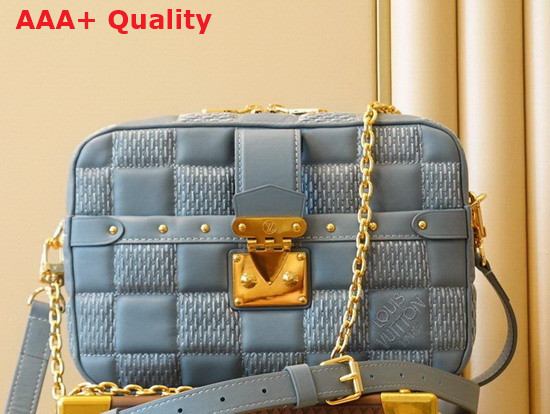 Louis Vuitton Troca MM Handbag Glacier Blue Damier Quilt Lambskin Replica