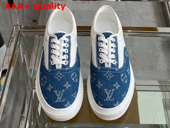 Louis Vuitton Trocadero Richelieu Sneaker Combines Blue Monogram Denim with White Grained Calf Leather 1A811G Replica