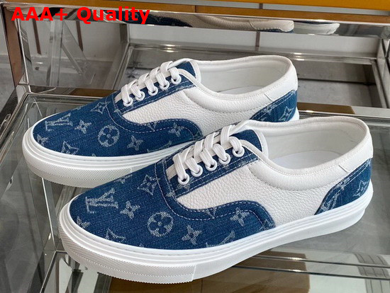 Louis Vuitton Trocadero Richelieu Sneaker Combines Blue Monogram Denim with White Grained Calf Leather 1A811G Replica