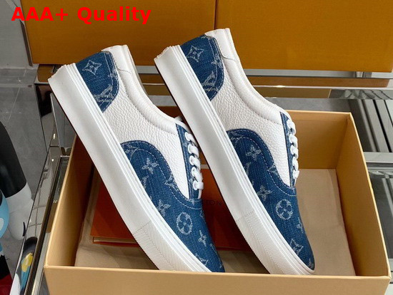 Louis Vuitton Trocadero Richelieu Sneaker Combines Blue Monogram Denim with White Grained Calf Leather 1A811G Replica