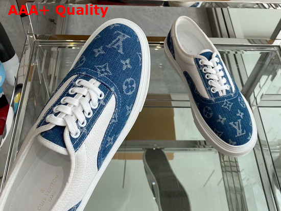 Louis Vuitton Trocadero Richelieu Sneaker Combines Blue Monogram Denim with White Grained Calf Leather 1A811G Replica