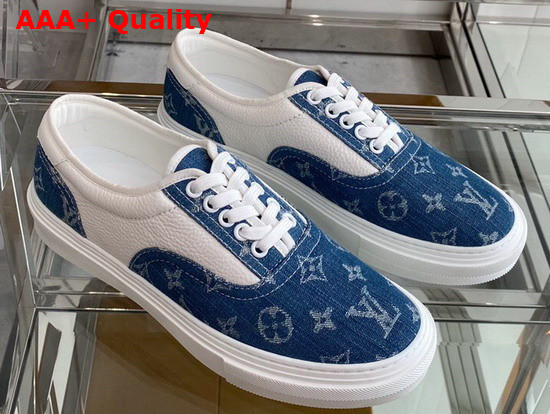 Louis Vuitton Trocadero Richelieu Sneaker Combines Blue Monogram Denim with White Grained Calf Leather 1A811G Replica