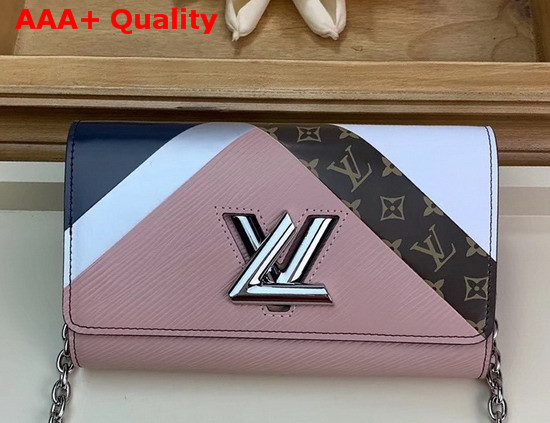 Louis Vuitton Twist Chain Wallet Pink White Navy Blue Printed and Embossed Calfskin Replica