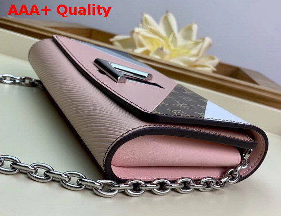 Louis Vuitton Twist Chain Wallet Pink White Navy Blue Printed and Embossed Calfskin Replica