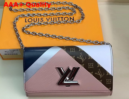 Louis Vuitton Twist Chain Wallet Pink White Navy Blue Printed and Embossed Calfskin Replica