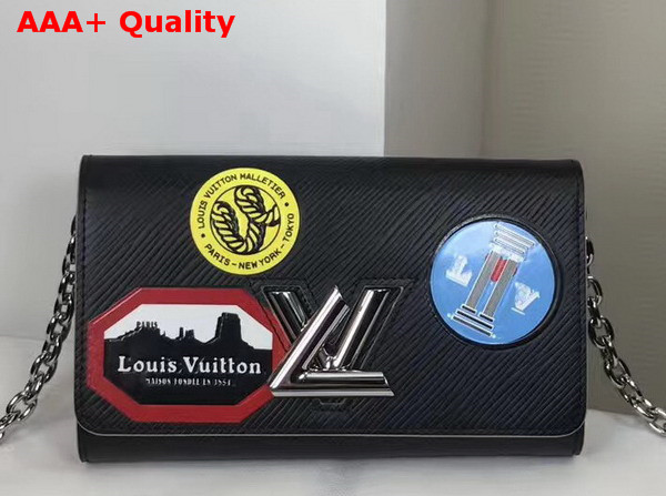 Louis Vuitton Twist Chain Wallet in Black Epi Leather with Stickers M62007 Replica