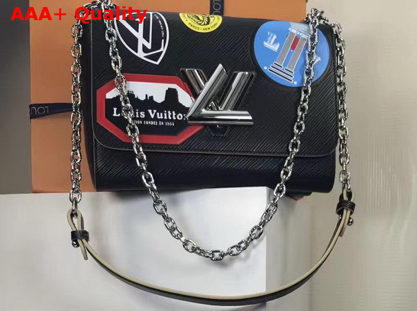 Louis Vuitton Twist MM Bag Black Epi Leather World Tour Stickers Collection M52105 Replica