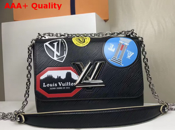 Louis Vuitton Twist MM Bag Black Epi Leather World Tour Stickers Collection M52105 Replica