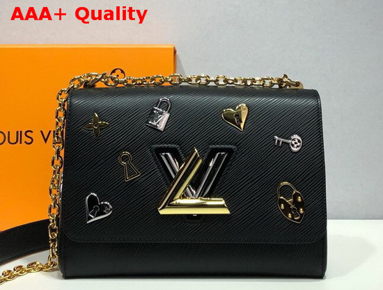 Louis Vuitton Twist MM Black Epi Cowhide Leather with Locks Keys and Monogram Flowers M52891 Replica